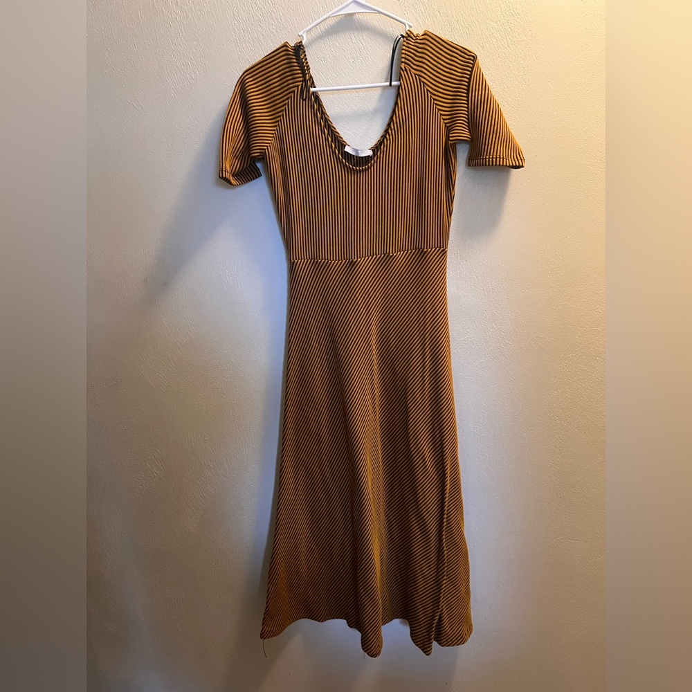 Zara Brown and Black Striped Midi Dress